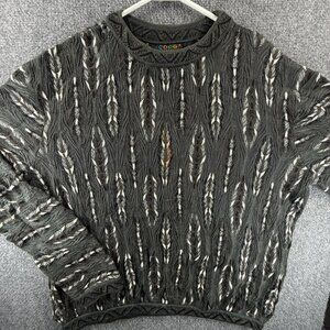 Coogi Australia Sweater Men Knit 3D Cotton Lyocell Blend Gray White ~2XL Crew